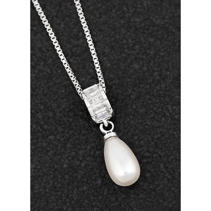 Joe Davies Teardrop Pearl Baguette Platinum Plated 294410