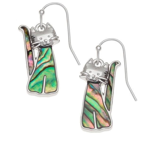 Paua Shell Sitting Cat Earrings