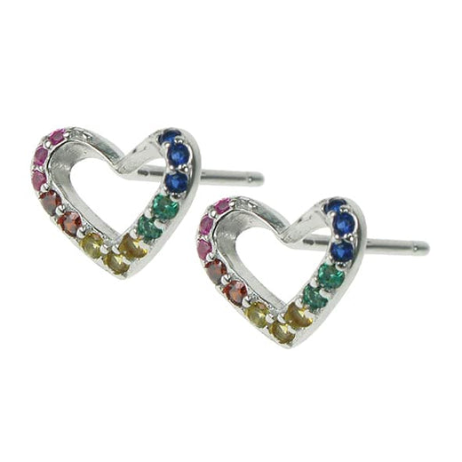 Rainbow Cubic Zirconia Heart Stud Earrings