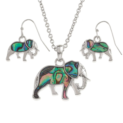 Paua Elephant Necklace & Earrings