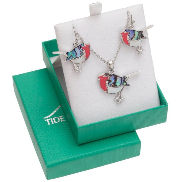 Paua Shell & Mother Of Pearl Robin Necklace & Earring Set