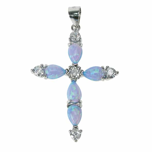 Sky Opal Cross Solid 925 Sterling Silver Pendant