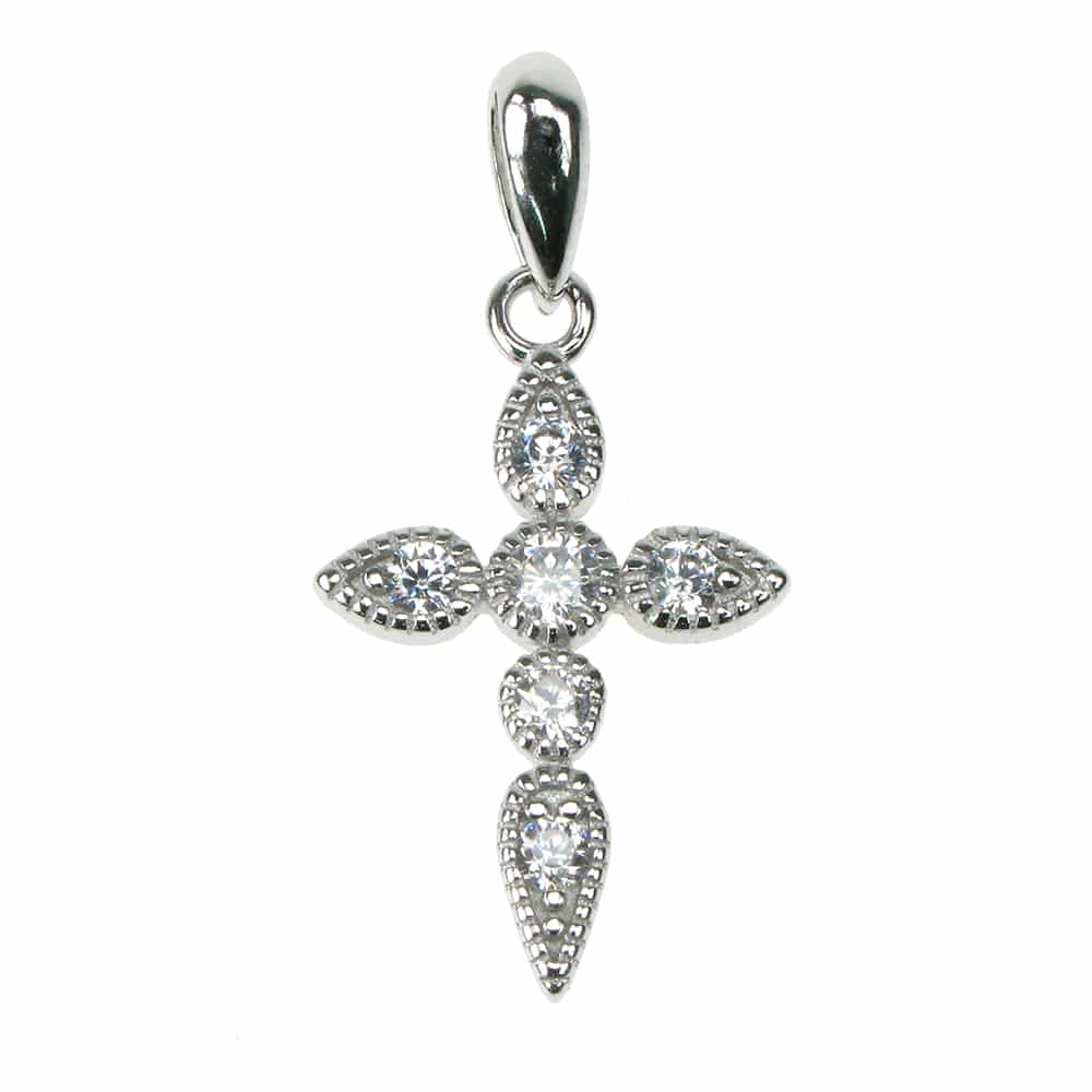 Cubic Zirconia Heritage Cross Solid 925 Sterling Silver Pendant