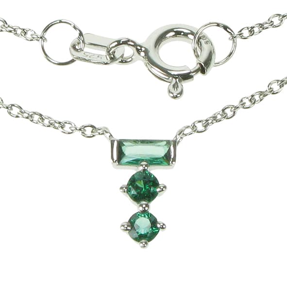Emerald 3 Stone Solid 925 Sterling Silver Necklace