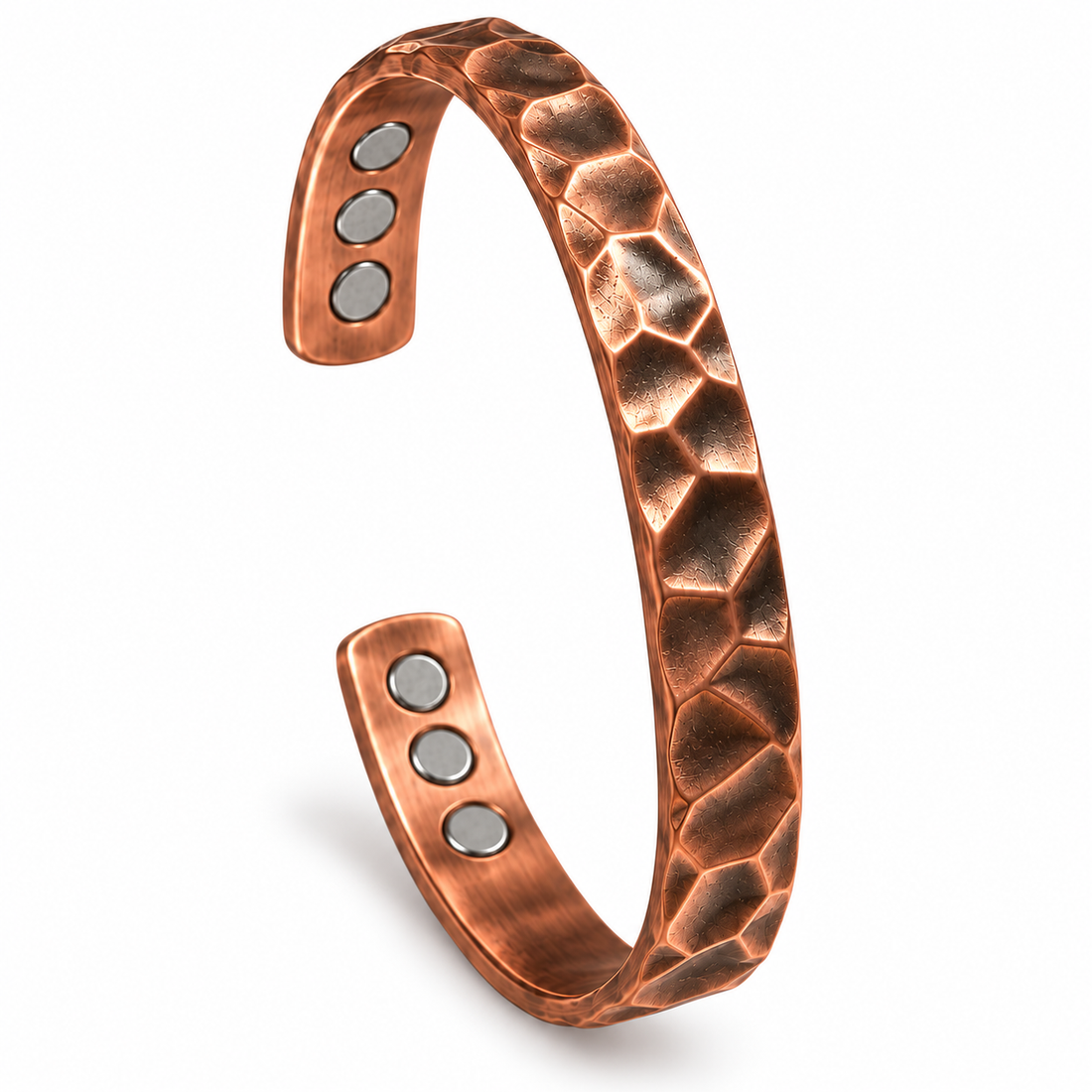 Pure Copper Magnetic Dimpled Cuff Bracelet - 6 Magnets