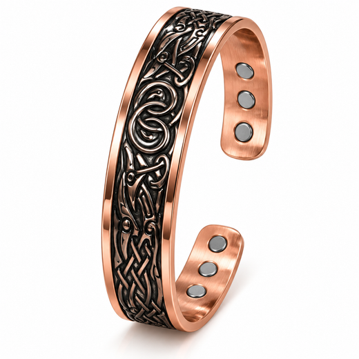 Pure Copper Magnetic Viking Symbols Bracelet - 6 Magnets