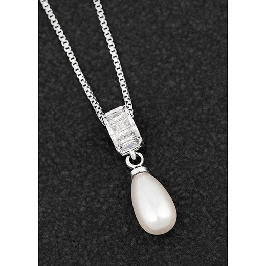 Joe Davies Teardrop Pearl Baguette Platinum Plated 294410