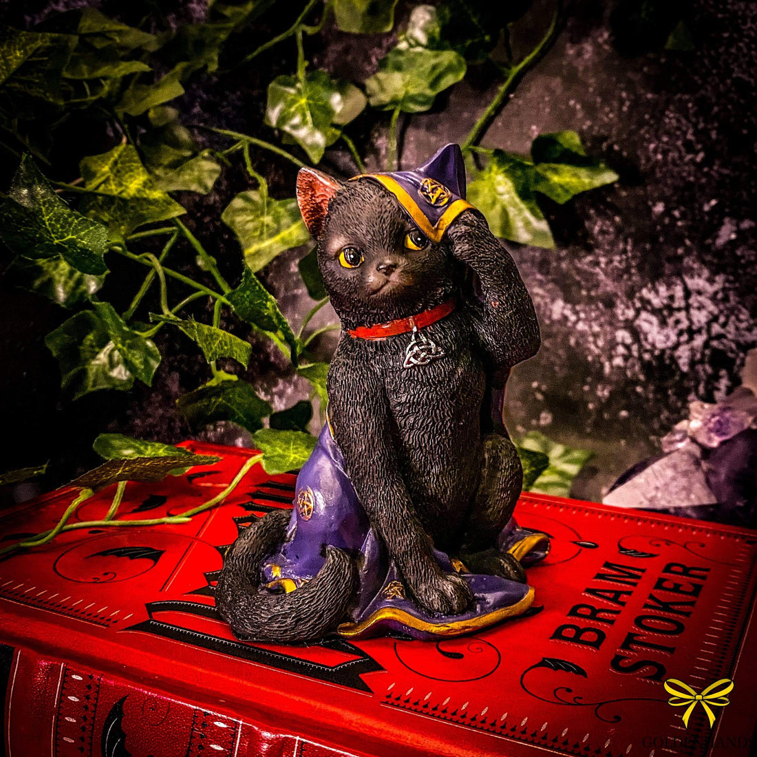 Jinx Witches Cat Figurine Wrapped In An Altar Cloth