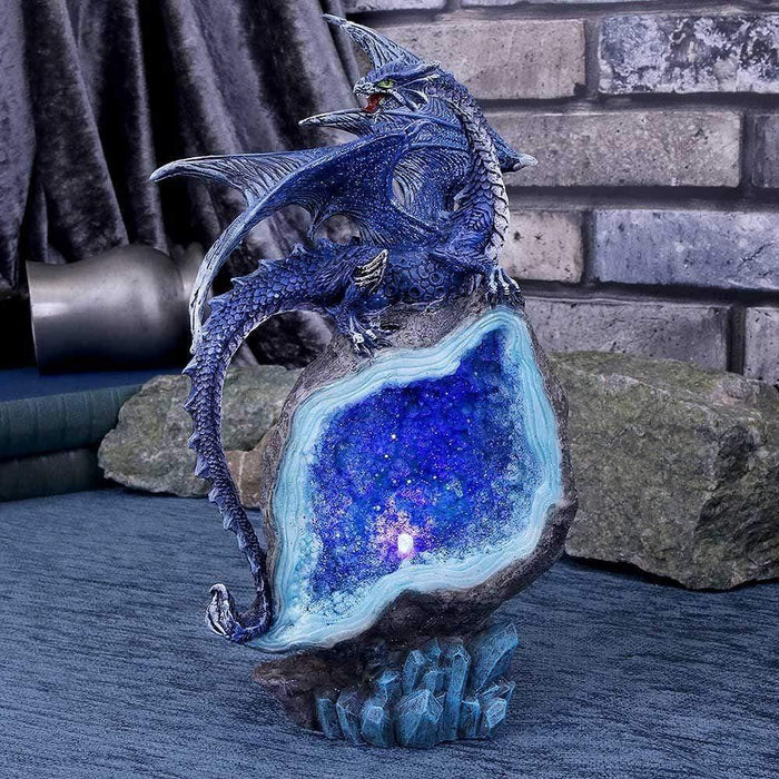 Nemesis Now Dragon Figurine Cobalt Custodian Fantasy Blue Dragon Sitting On A Geode u4497n9