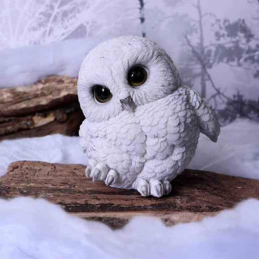Feathers Cute Round Snowly Owl Figurine