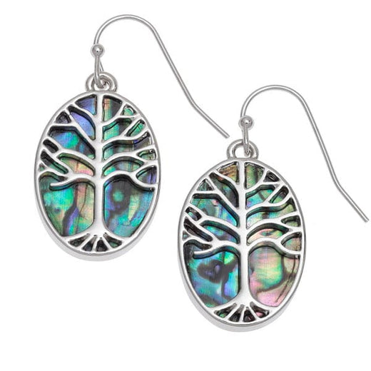 Paua Oval Tree Of Life Hook Earrings