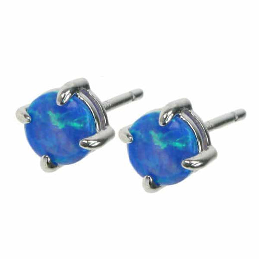 Blue Opal Solid 925 Sterling Silver Stud Earrings
