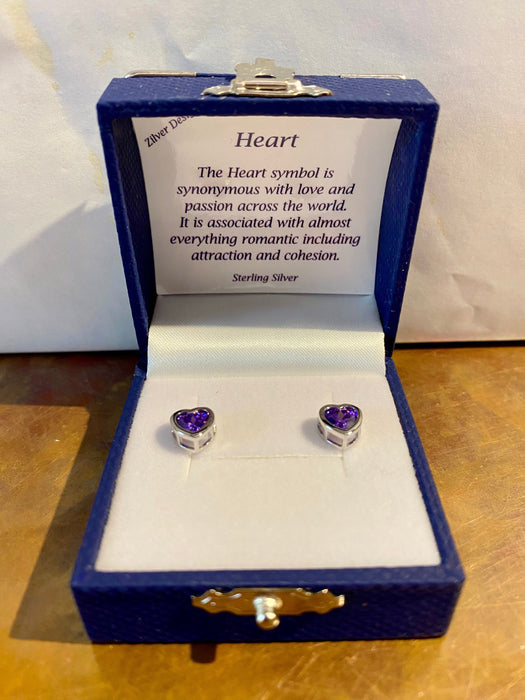 Zilver Designs Heart Shape Amethyst Colour Cubic Zirconia Studs SE4420