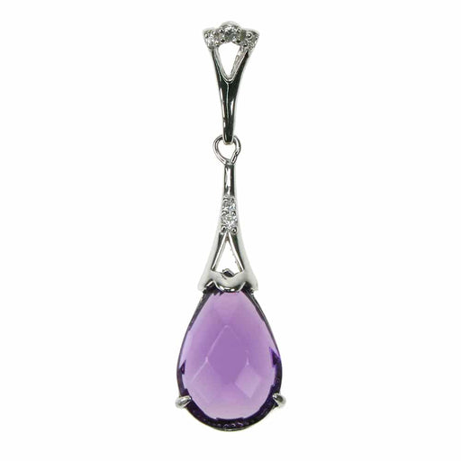 Zilver Designs Silver Jewellery Amethyst Slim Drop Facet Crystal Cubic Zirconia Solid 925 Sterling Silver Pendant SP4473