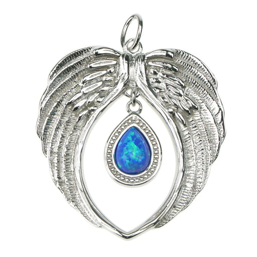 Zilver Designs Silver Jewellery Angel Wing with Blue Opal 925 Sterling Silver Pendant SP4264