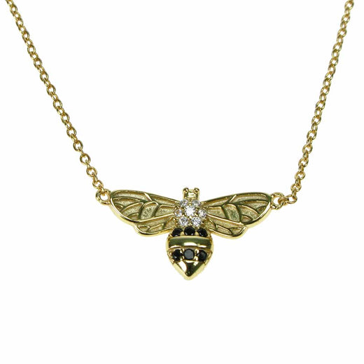 Bee with 18 Karat Gold Plate Detail over Solid 925 Sterling Silver Necklace