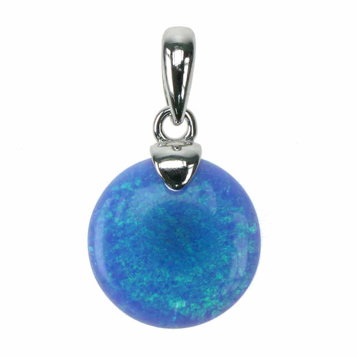 Blue Opal Button Solid 925 Sterling Silver Pendant
