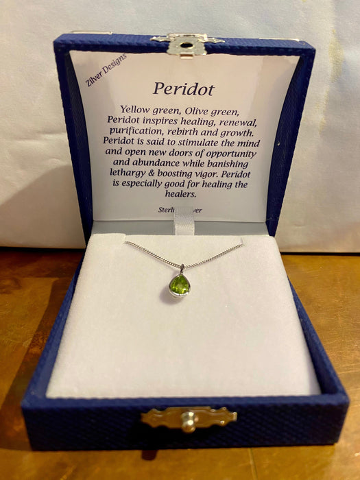 Zilver Designs Silver Jewellery Peridot Faceted Small Pear Solid 925 Sterling Silver Pendant SP4703