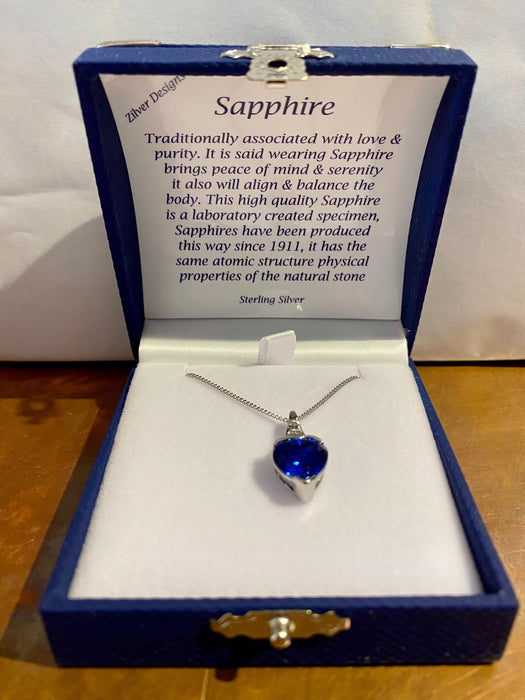 Zilver Designs Silver Jewellery Sapphire Faceted Simple Heart Solid 925 Sterling Silver Pendant SP4615