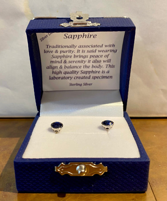 Zilver Designs Silver Jewellery Sapphire Small Circle Solid 925 Sterling Silver Studs SE4697