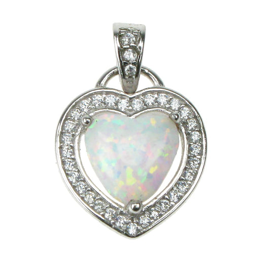 Snow Opal Heart with Cubic Zirconia Solid 925 Sterling Silver Pendant