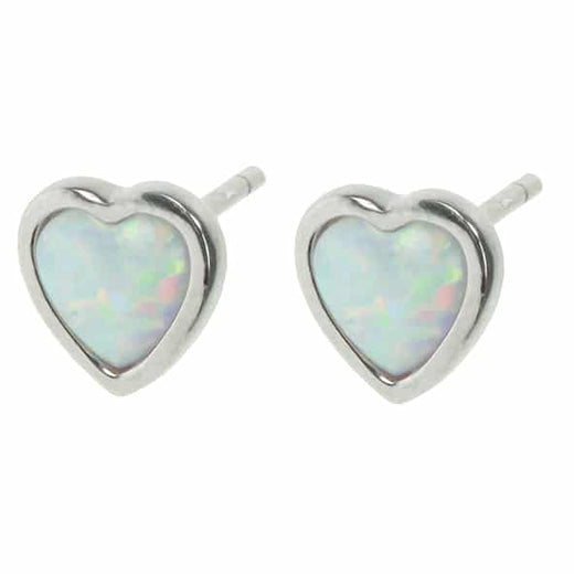 Snow Opal Mini Heart Solid 925 Sterling Silver Stud Earrings