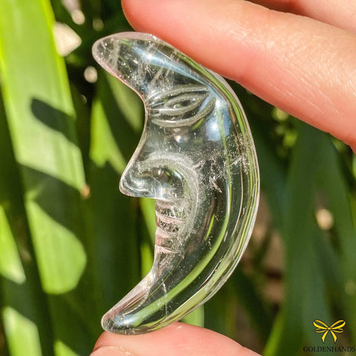 Dolphin Minerals Gemstone Large Clear Quartz Carved Moon