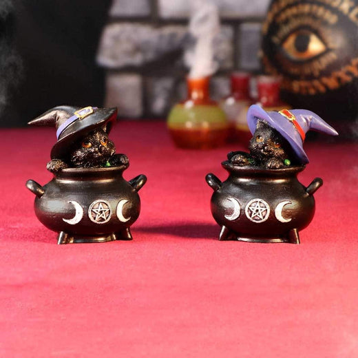 Hubble and Bubble Witches Familiar Black Cat and Cauldron Figurines