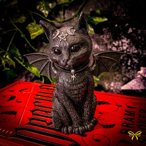Nemesis Now B5149R0 Malpuss Winged Occult Cat Figurine, Polyresin, Black  and Silver, 10cm