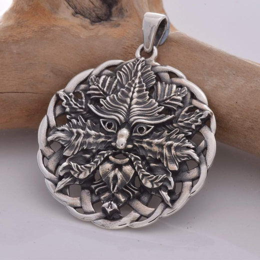 Green Man Solid 925 Sterling Silver Pendant