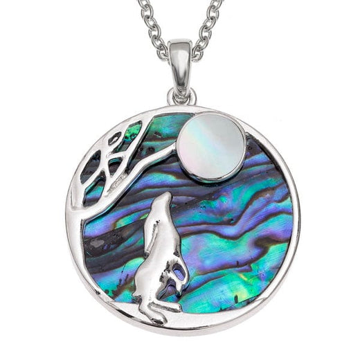 Paua Shell & Mother Of Pearl Moon Gazing Hare Necklace