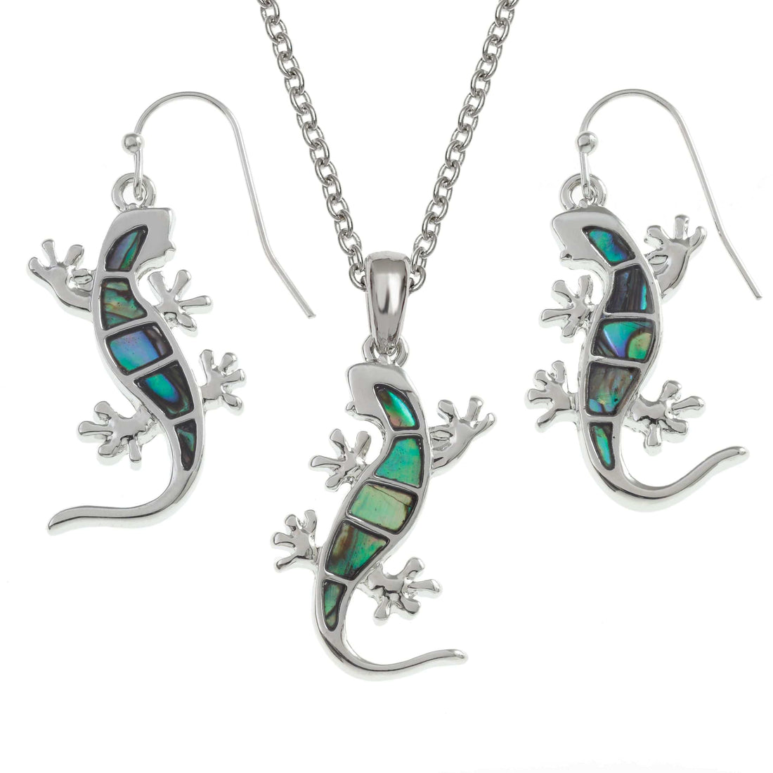 Paua Shell Gecko Necklace & Earring Set