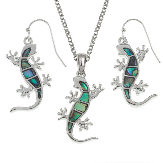 Paua Shell Gecko Necklace & Earring Set
