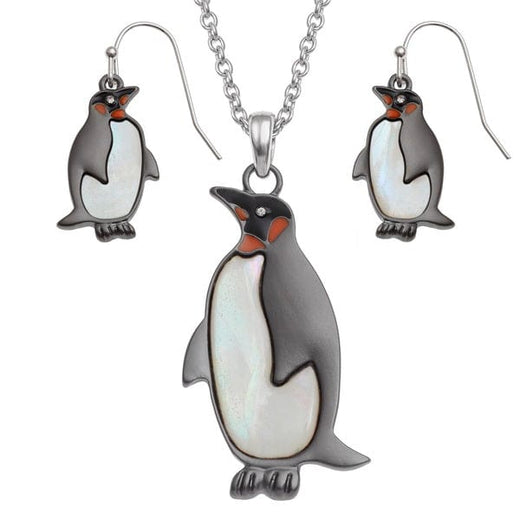 Paua Shell Penguin Necklace & Earrings