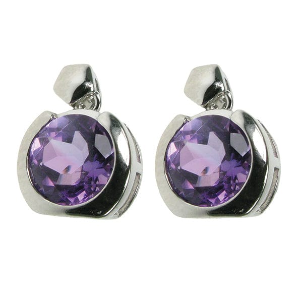 Amethyst Faceted Round Solid 925 Sterling Silver Stud Earrings