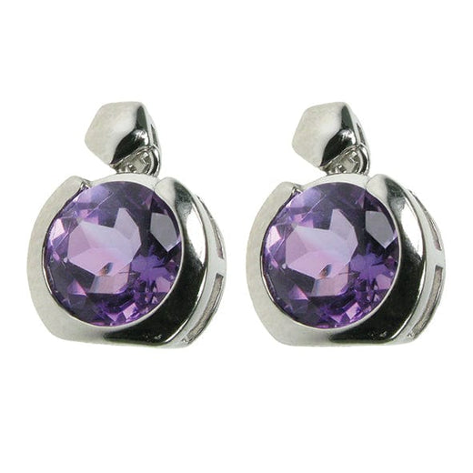 Amethyst Faceted Round Solid 925 Sterling Silver Stud Earrings