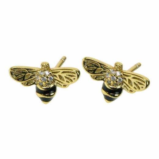 Bee 18 Karat Gold Plate Detail Solid 925 Sterling Silver Stud Earrings