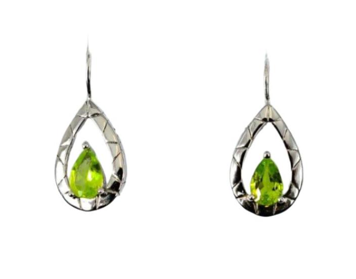 Peridot Open drop Solid 925 Sterling Silver Hook Earrings