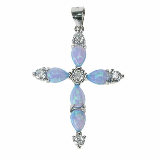 Sky Opal Cross Solid 925 Sterling Silver Pendant