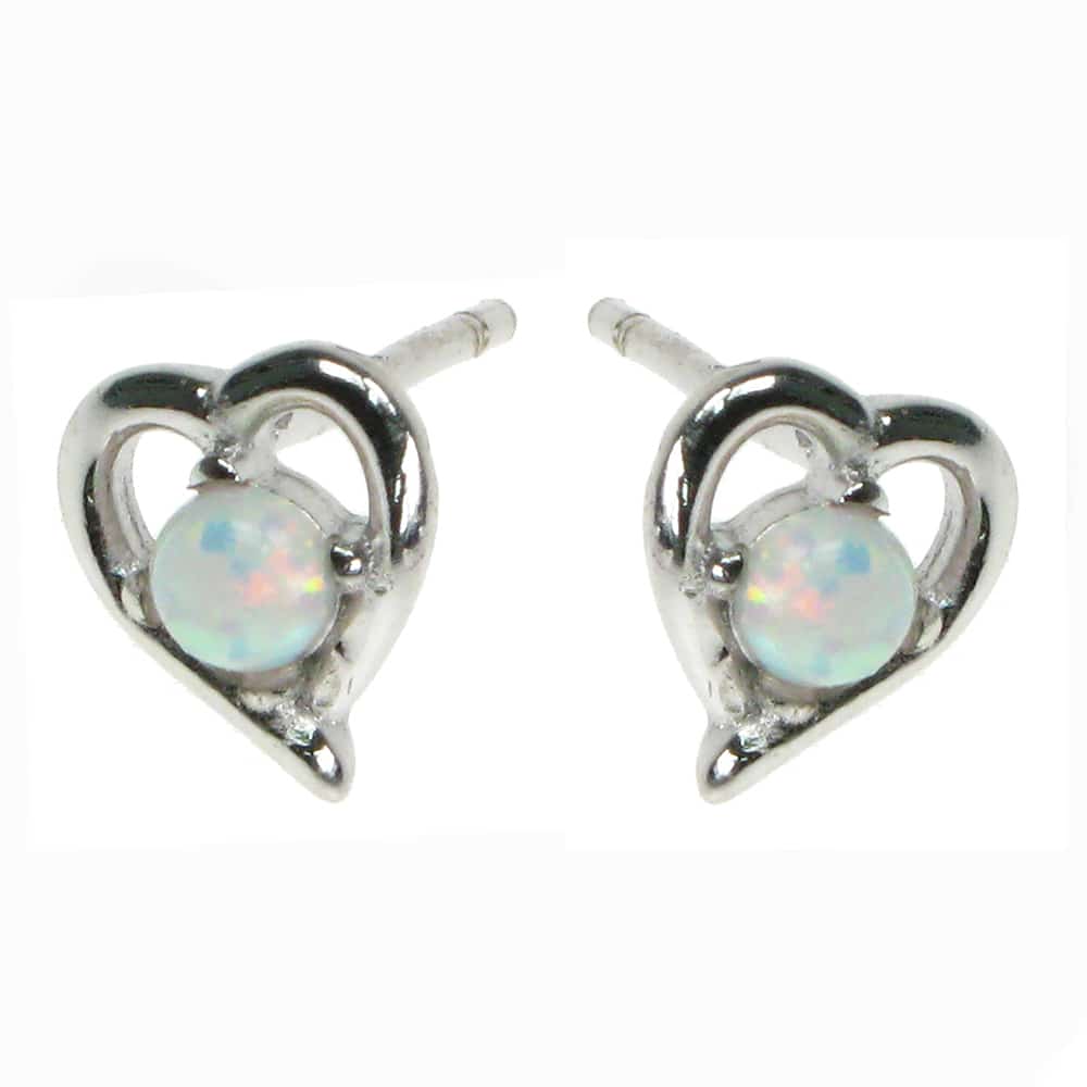 Snow Opal Heart Stud Solid 925 Sterling Silver Earrings