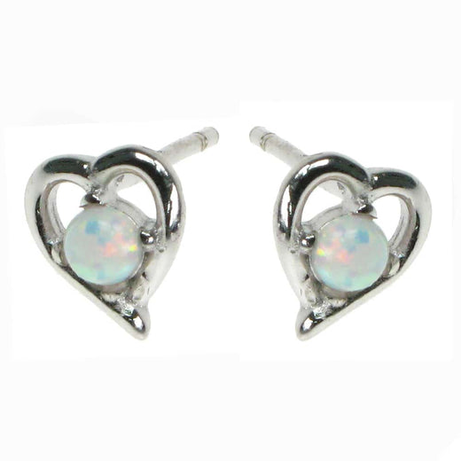 Snow Opal Heart Stud Solid 925 Sterling Silver Earrings