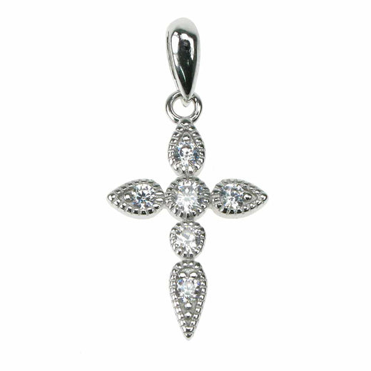 Cubic Zirconia Heritage Cross Solid 925 Sterling Silver Pendant