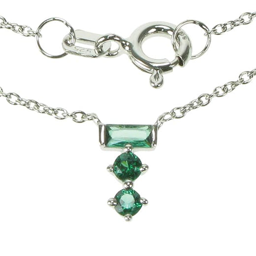 Emerald 3 Stone Solid 925 Sterling Silver Necklace
