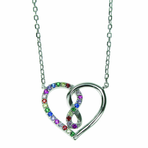 Infinity Heart Multi-Colour Cubic Zirconia Solid 925 Sterling Silver Necklace